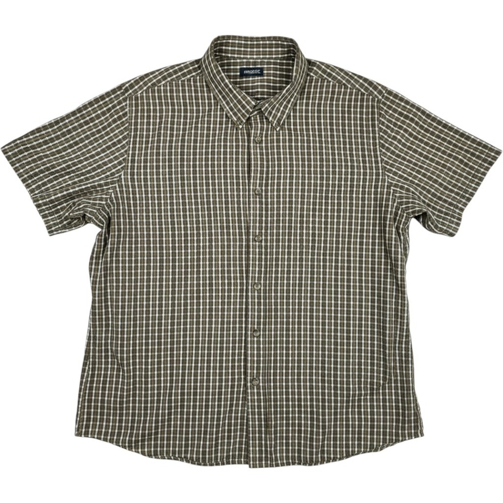 KingSize  3XL Big Brown Plaid Short Sleeve Button Down Shirt Pocket Cotton Blend